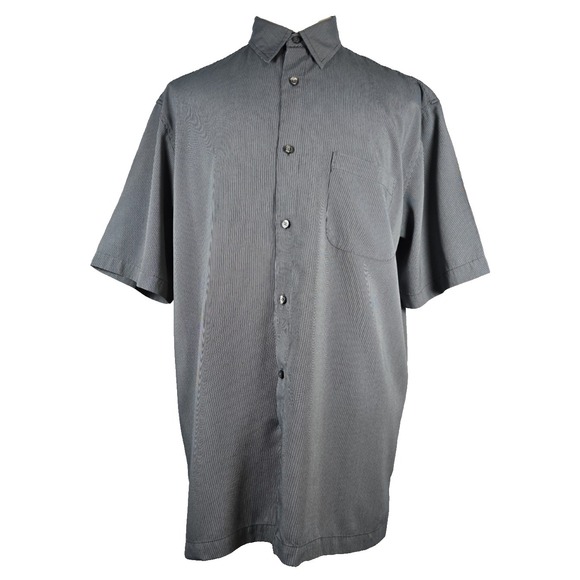 Breakwater Other - Breakwater Mens Shirt Pin Stripes Large Gray & Black Short Sleeve Rayon Button